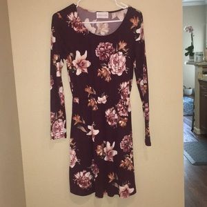Maroon dress with floral prints
